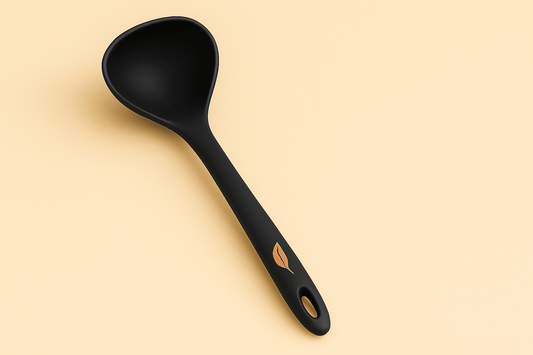 Brown Feather Silicone Ladle – Heat-Resistant, Non-Stick Safe & Dishwasher-Friendly Kitchen Essential