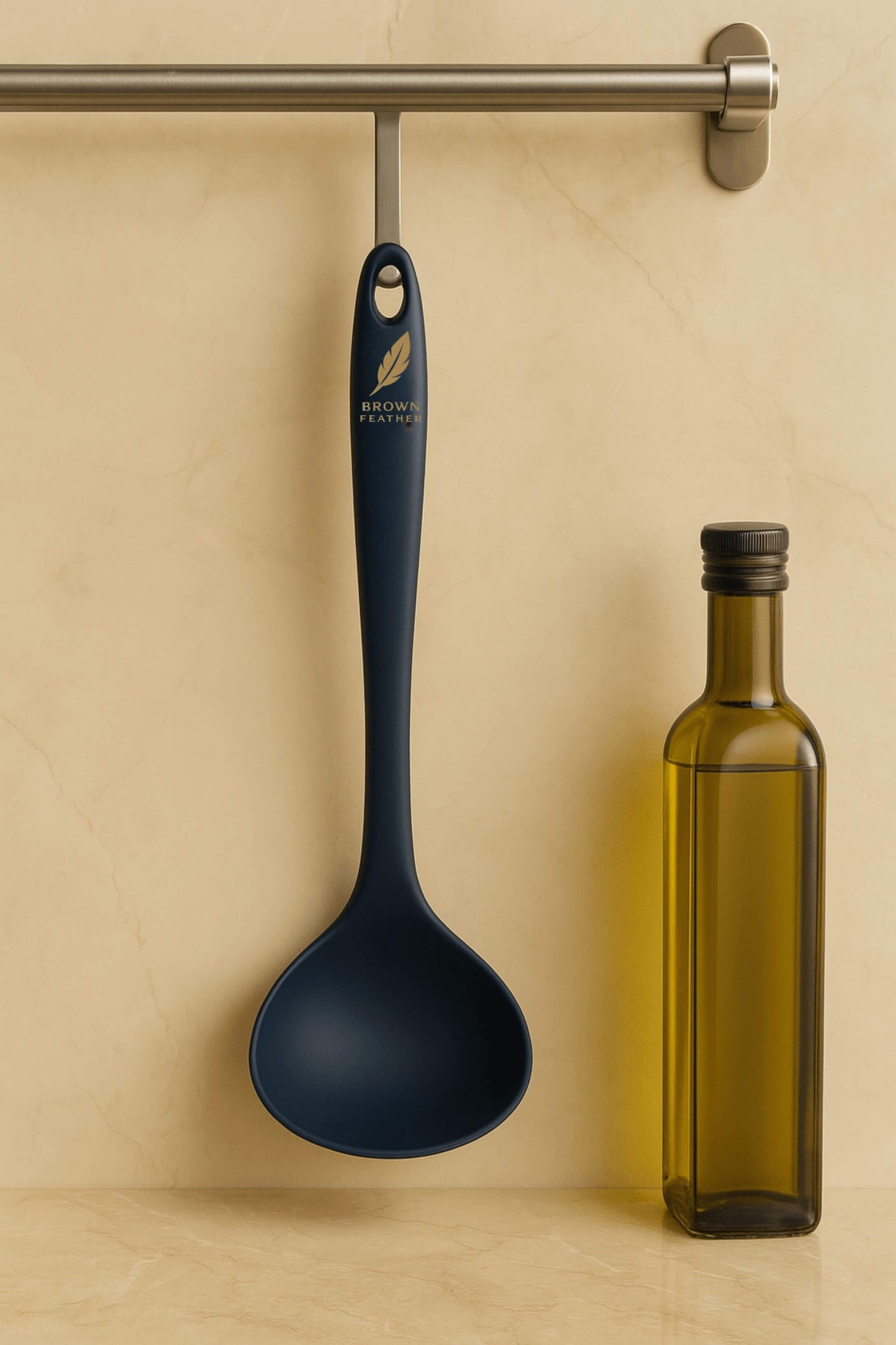 Brown Feather Silicone Soup Ladle – Heat-Resistant & Durable Cooking Utensil