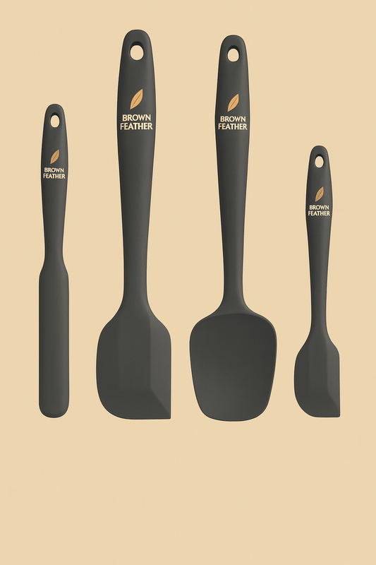 Brown Feather 4 Piece Silicone Spatula Set – Heat-Resistant Kitchen Utensils