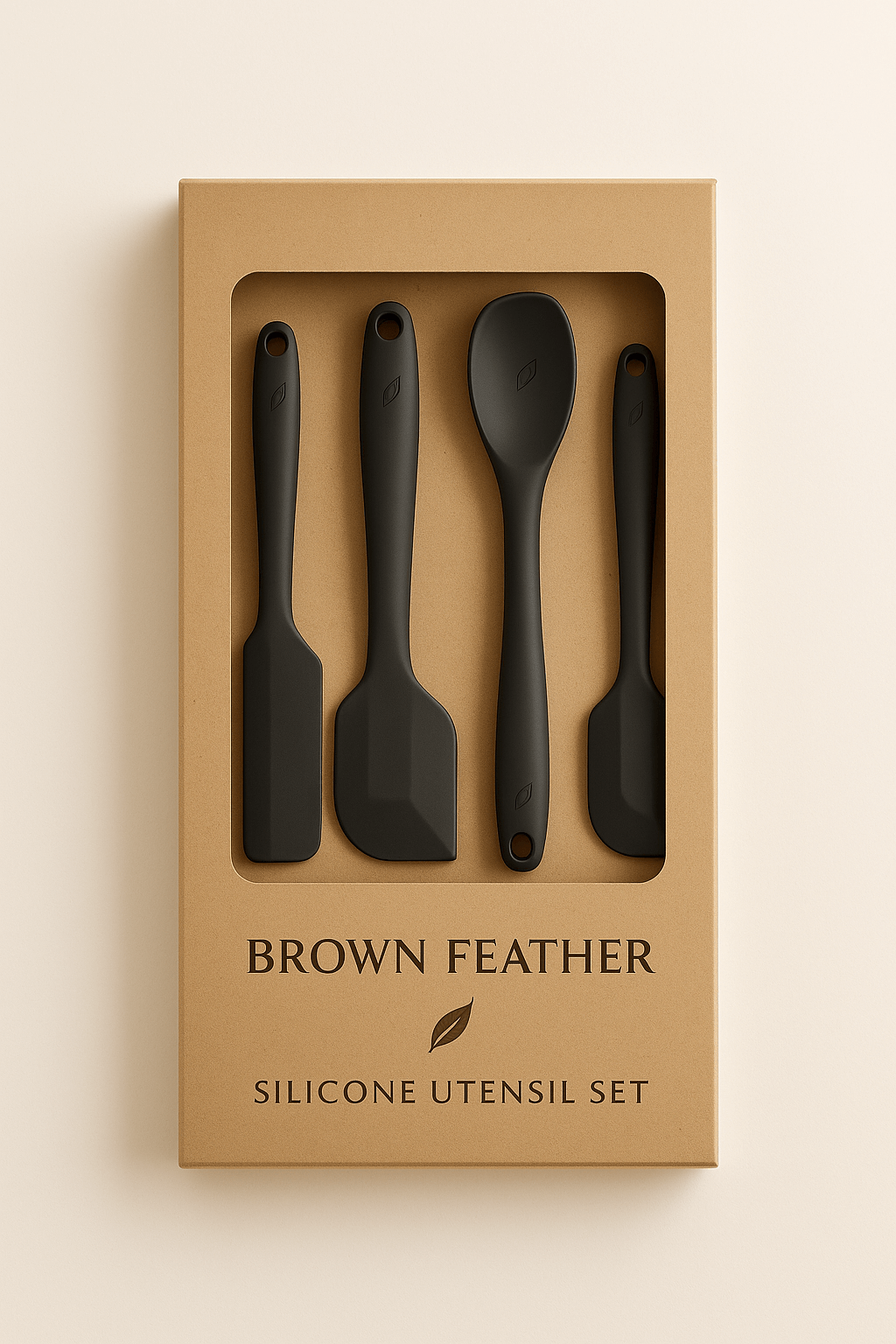 Brown Feather 4 Piece Silicone Spatula Set – Heat-Resistant Kitchen Utensils