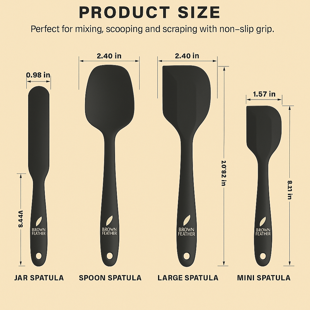 Brown Feather 4 Piece Silicone Spatula Set – Heat-Resistant Kitchen Utensils