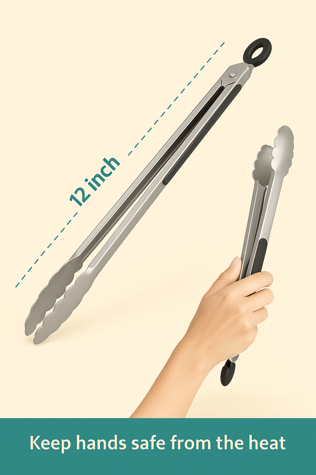 Brown Feather Stainless Steel Tongs with Silicone Handle – Durable, Heat-Resistant & Stylish