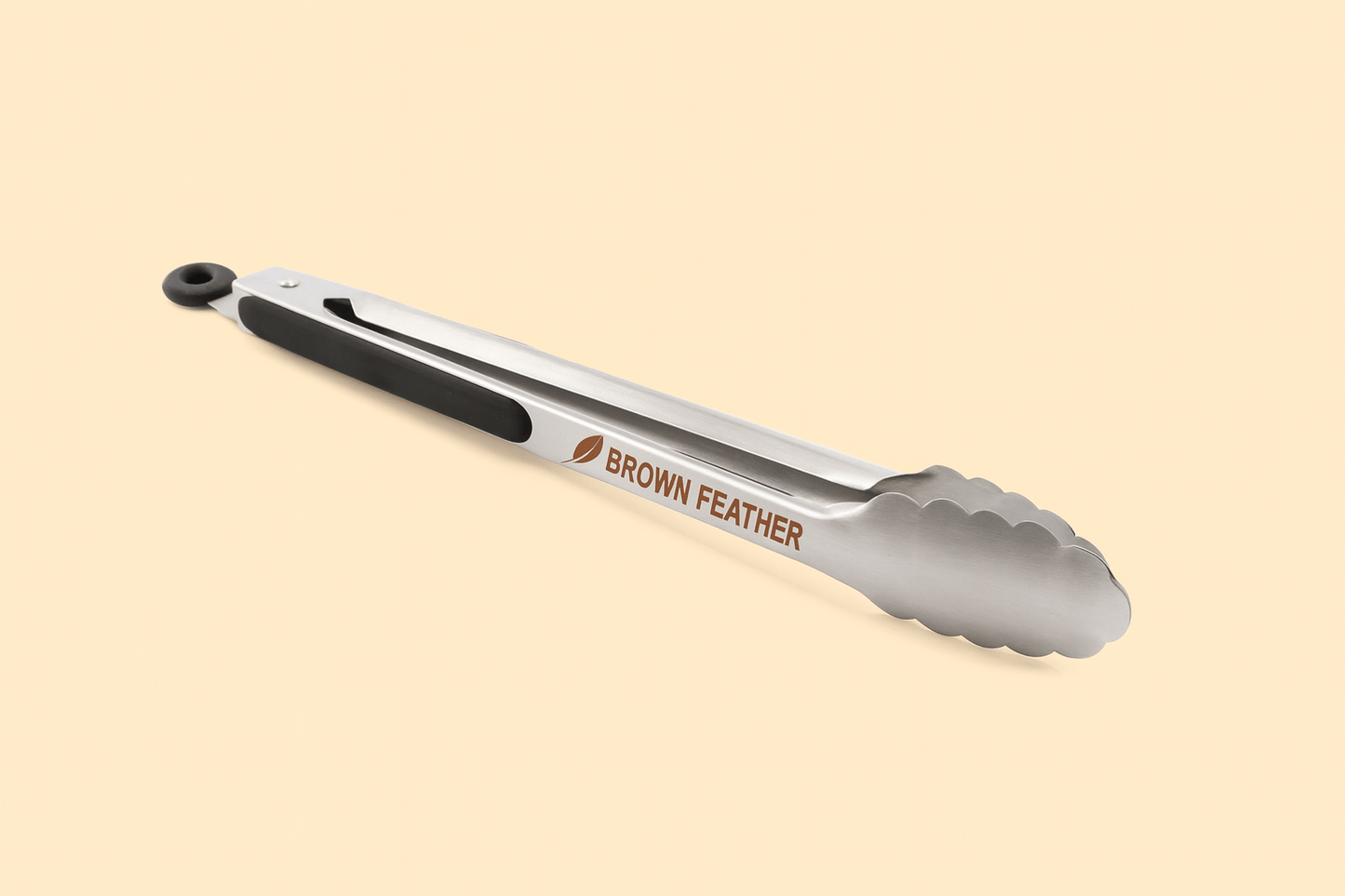 Brown Feather Stainless Steel Tongs with Silicone Handle – Durable, Heat-Resistant & Stylish